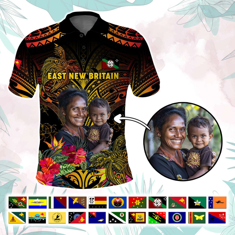 Custom Photo Papua New Guinea Provinces Symbol Flag Sepik Blue Orchid Motifs Polo Shirt