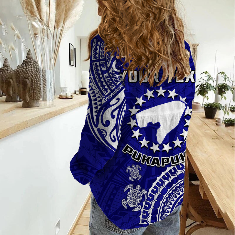 (Custom Personalised) Pukapuka Cook Islands Polynesian Turtle Art Women Casual Shirt