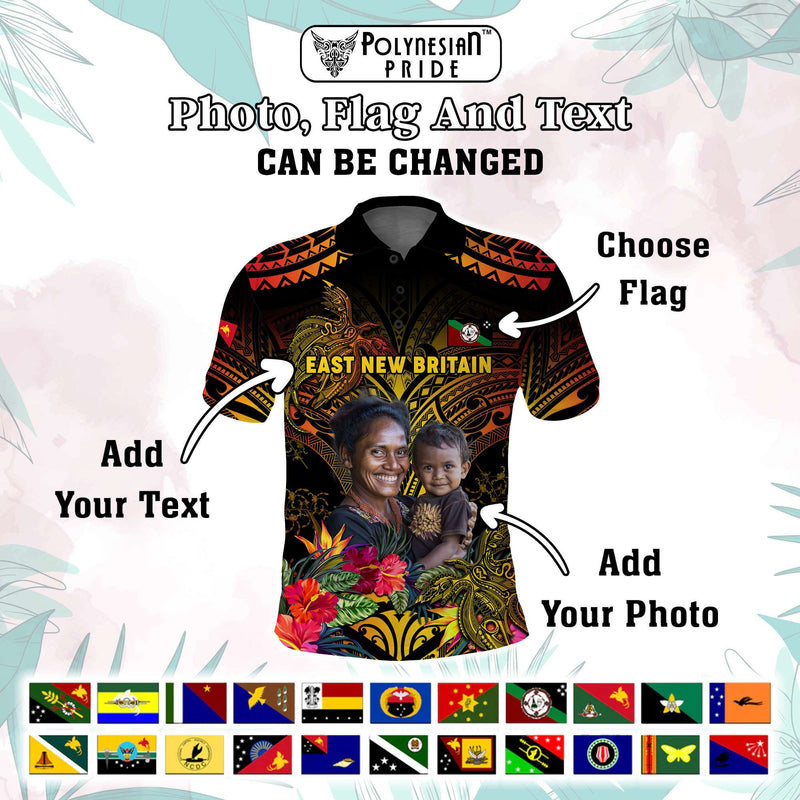Custom Photo Papua New Guinea Provinces Symbol Flag Sepik Blue Orchid Motifs Polo Shirt