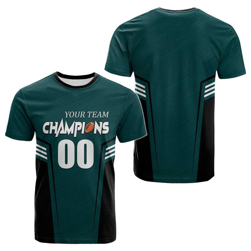 Custom Dark Teal 2025 Football Champions T-Shirt – Team Name & Number