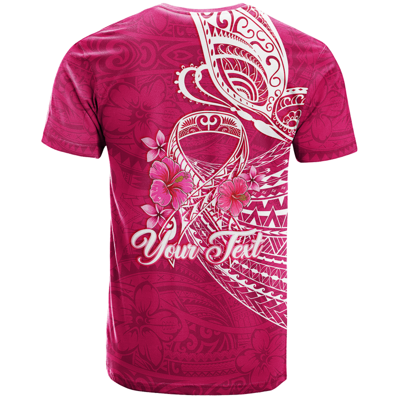 Custom Breast Cancer Pink Ribbon Butterfly Polynesian Pink Version T Shirt
