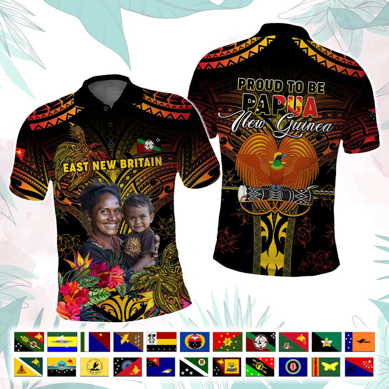 Custom Photo Papua New Guinea Provinces Symbol Flag Sepik Blue Orchid Motifs Polo Shirt