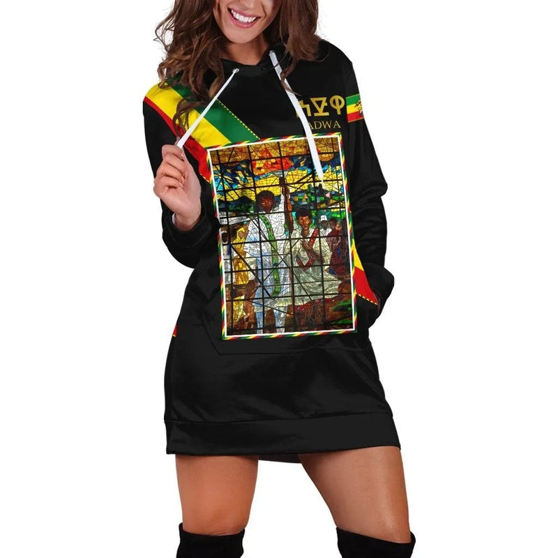 Adwa Victory Ethiopian Hoodie Dress Black