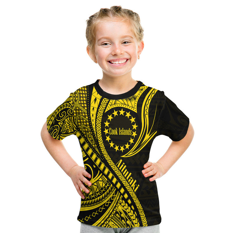 Aitutaki Cook Islands Gold Polynesian Wave Style T Shirt
