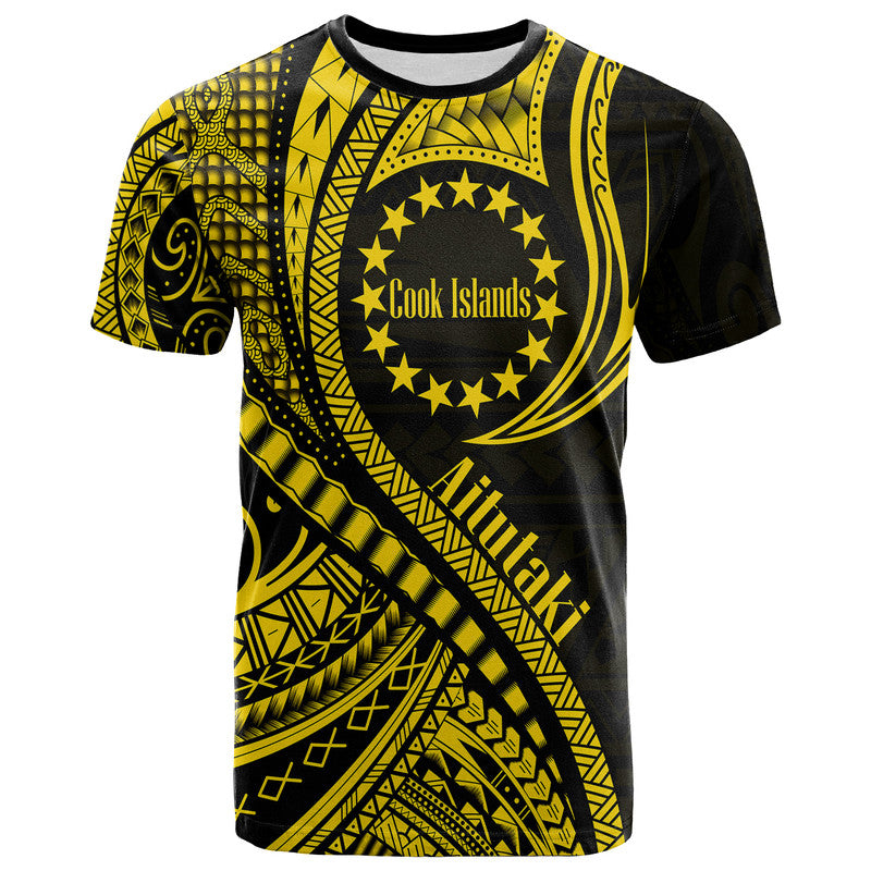 Aitutaki Cook Islands Gold Polynesian Wave Style T Shirt
