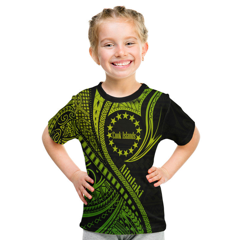 Aitutaki Cook Islands Green Polynesian Wave Style T Shirt