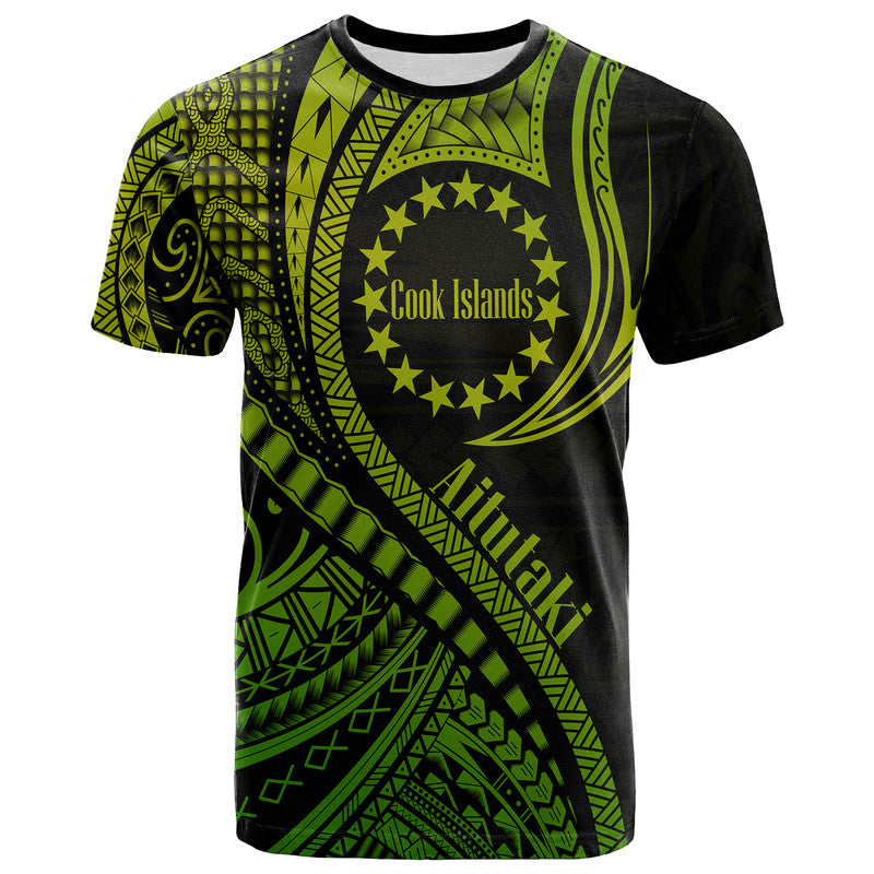 Aitutaki Cook Islands Green Polynesian Wave Style T Shirt