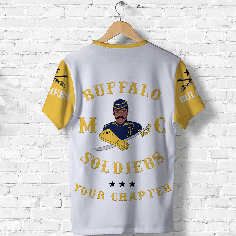 Custom Buffalo Soldiers Motorcycle Club BSMC Original Style White Gold T Shirt