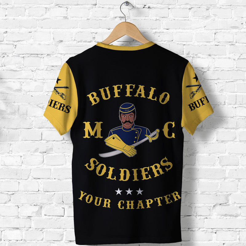 Custom Buffalo Soldiers Motorcycle Club BSMC Original Style Black Gold T Shirt