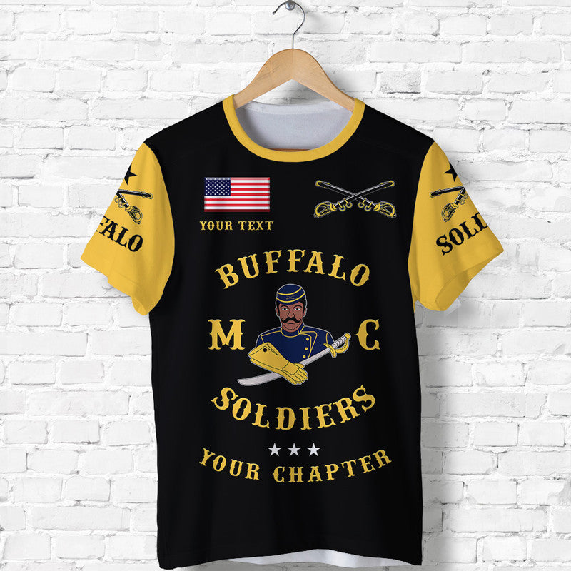 Custom Buffalo Soldiers Motorcycle Club BSMC Simple Style Black Gold T Shirt