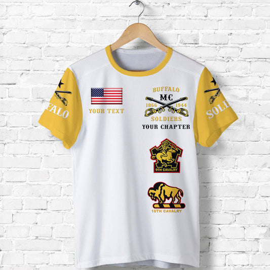 Custom Buffalo Soldiers Motorcycle Club BSMC Original Style White Gold T Shirt