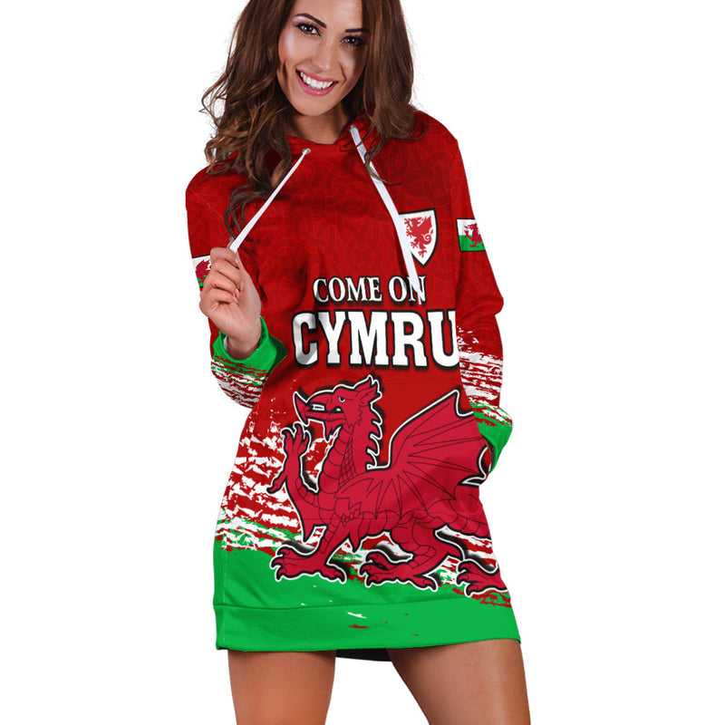 (Custom Personalised) Wales Football 2022 Hoodie Dress Come On CYMRU The Red Wall