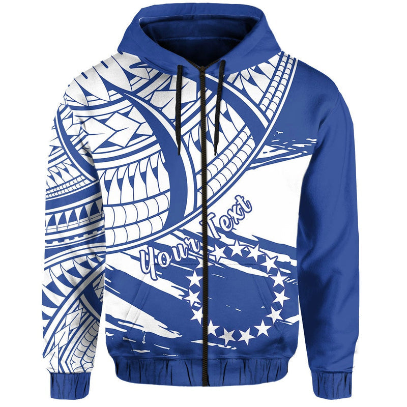 Custom Cook Islands Zip Flag Style Blue With Claw Pattern Hoodie
