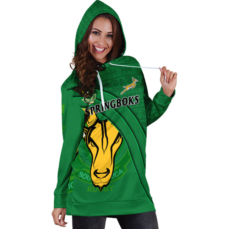 (Custom Text And Number) South Africa Rugby Hoodie Dress Bokke Springbok With African Pattern Stronger Together