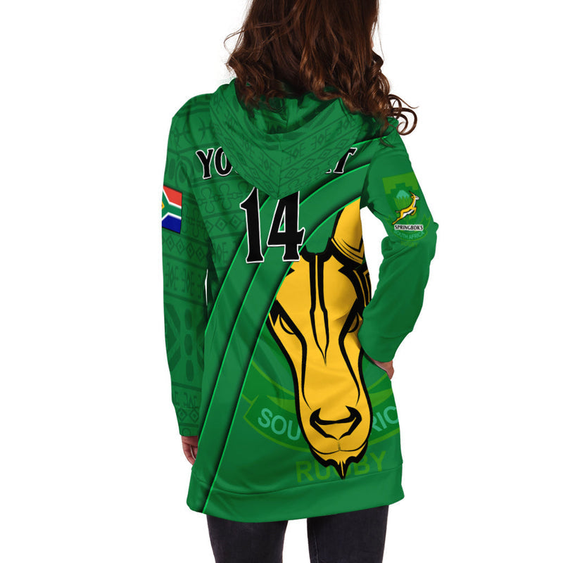 (Custom Text And Number) South Africa Rugby Hoodie Dress Bokke Springbok With African Pattern Stronger Together