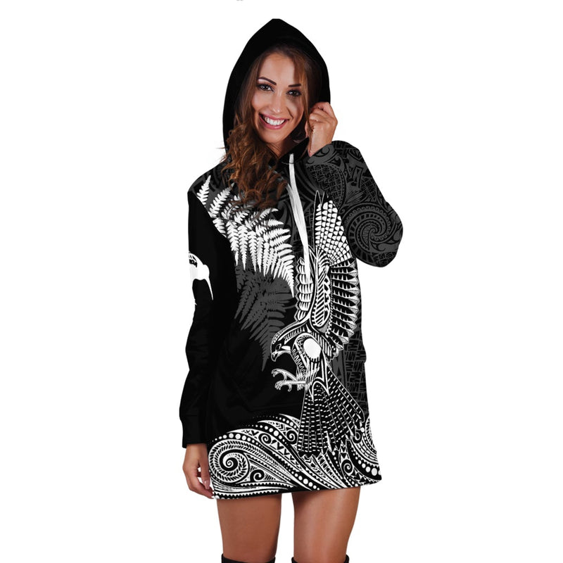 (Custom Personalized) Aotearoa Silver Fern Hoodie Dress Flying Krearea