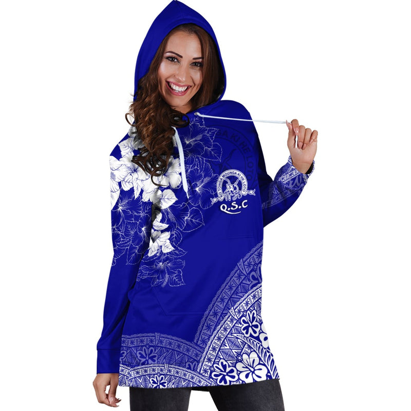 (Custom Personalize) Tonga Kolisi Kuini Salote Hoodie Dress QSC Floral Tapa