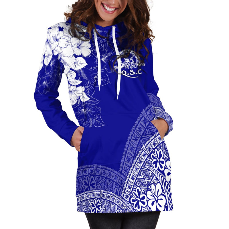 (Custom Personalize) Tonga Kolisi Kuini Salote Hoodie Dress QSC Floral Tapa