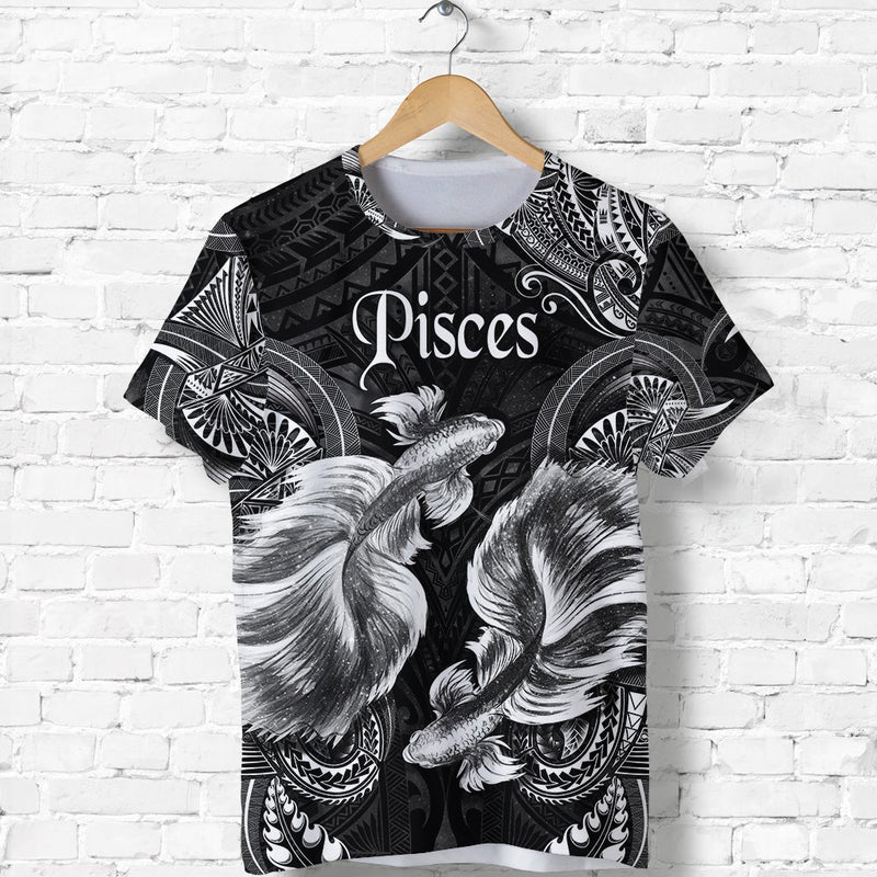 Custom Pisces Zodiac Polynesian Unique Style Black T Shirt