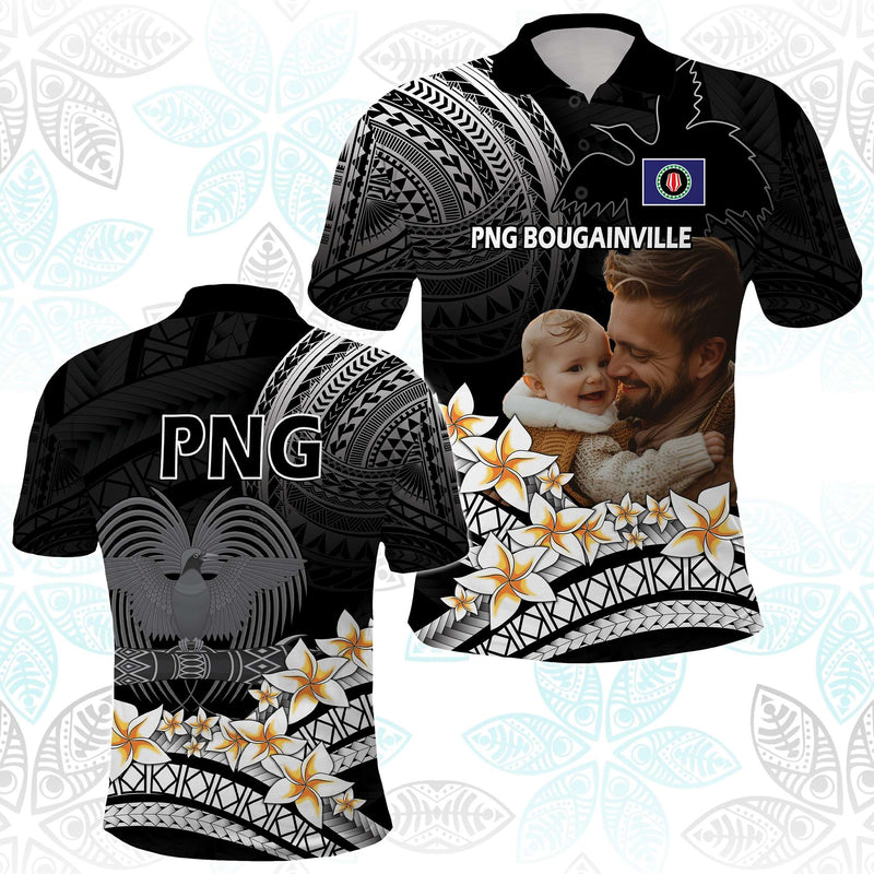 Custom Photo Papua New Guinea Provinces Bird of Paradise with Black Polynesian Tribal Polo Shirt
