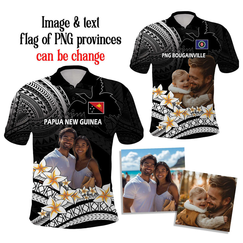 Custom Photo Papua New Guinea Provinces Bird of Paradise with Black Polynesian Tribal Polo Shirt