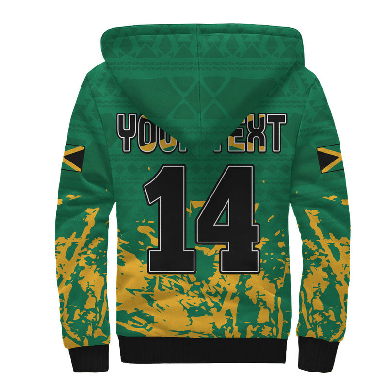 (Custom Text and Number) Jamaica Athletics Jamaican Flag With African Pattern Sporty Style Sherpa Hoodie