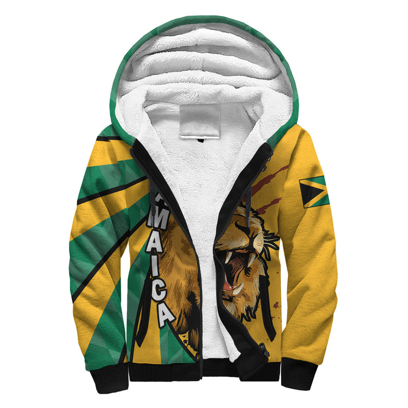 (Custom Text and Number) Jamaica Athletics Jamaican Flag Mix Lion Sporty Style Sherpa Hoodie