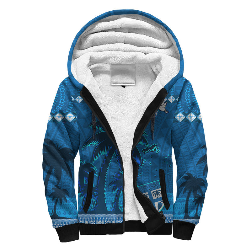 Custom Bula Fiji Day Fijian Tapa with Palm Tree 52nd Anniversary Sherpa Hoodie