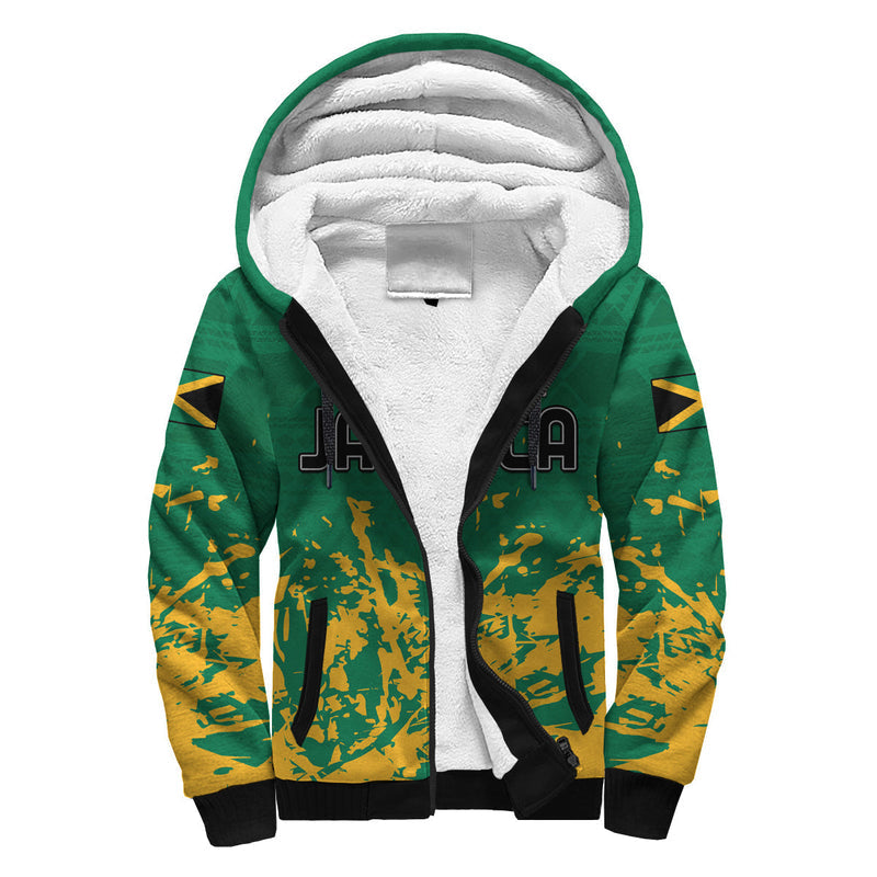 (Custom Text and Number) Jamaica Athletics Jamaican Flag With African Pattern Sporty Style Sherpa Hoodie