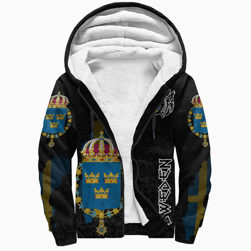 (Custom) Viking - Sweden Flag and Map (1) style Viking Geri and Freki Sherpa Hoodie