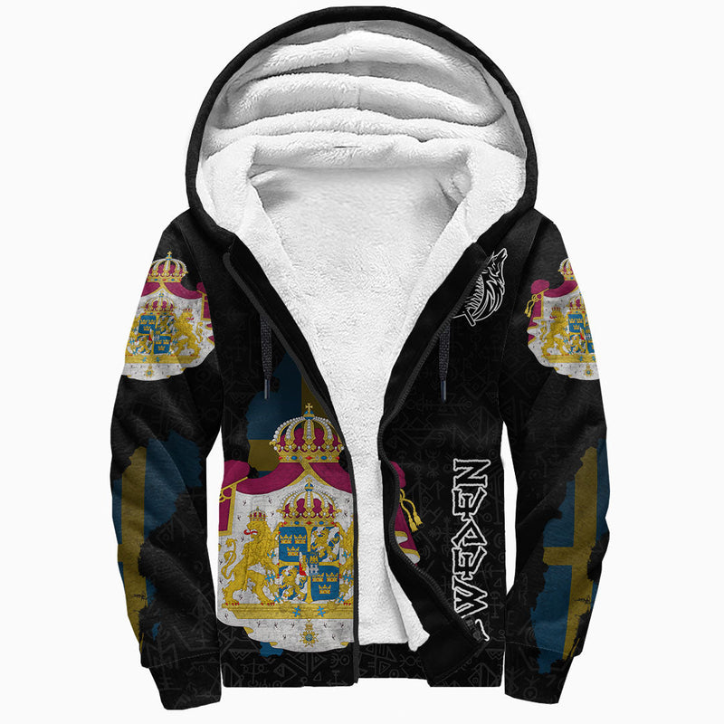 (Custom) Viking - Sweden Flag and Map Sherpa Hoodies style Viking Geri and Freki