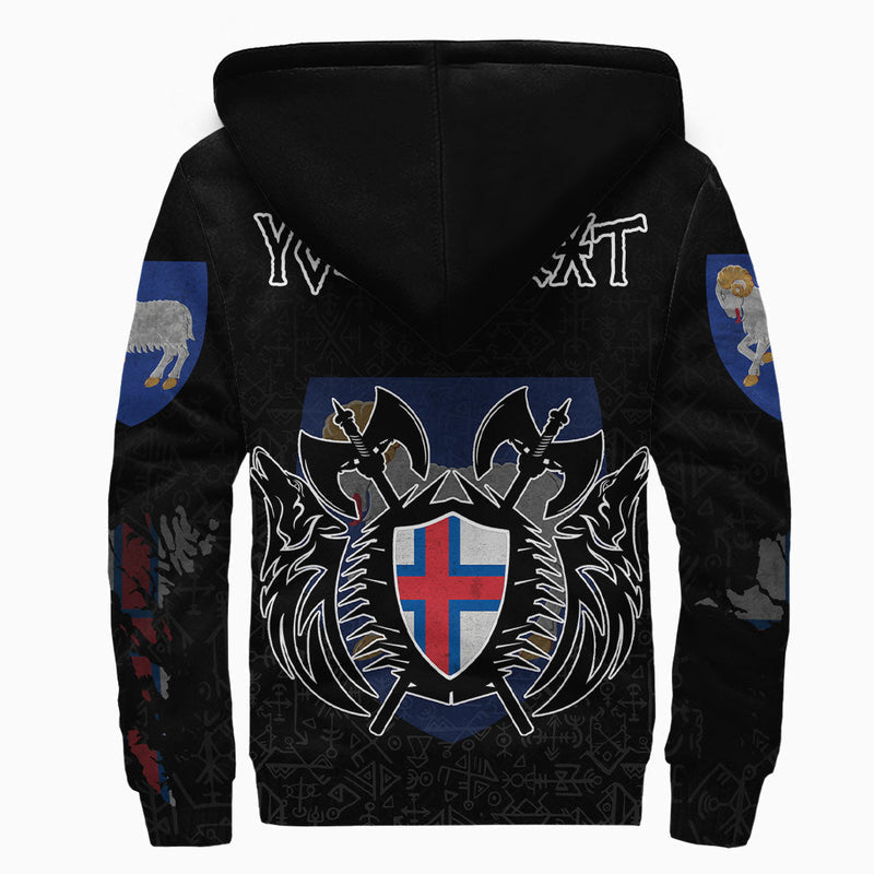 (Custom) Viking - Faroe Islands Flag and Map style Viking Geri and Freki Sherpa Hoodie