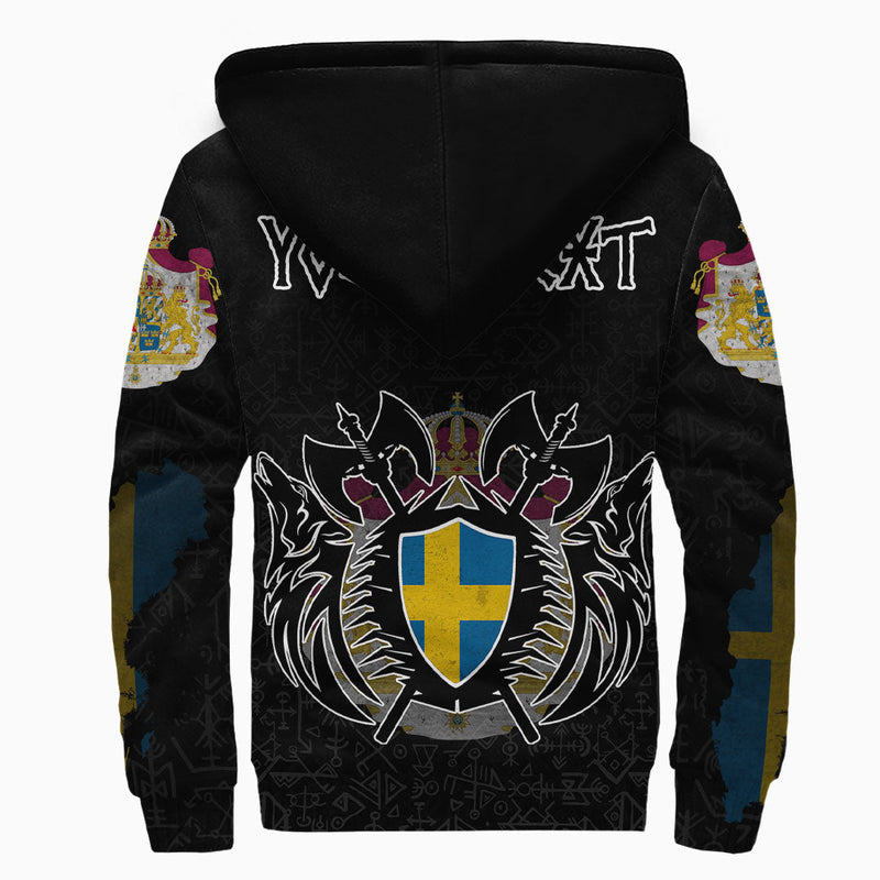 (Custom) Viking - Sweden Flag and Map Sherpa Hoodies style Viking Geri and Freki