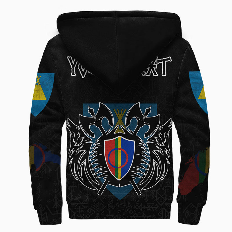 (Custom) Viking - Sami Flag and Map style Viking Geri and Freki Sherpa Hoodie