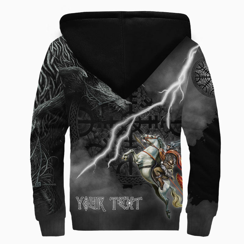 (Custom) Viking - Ragnarok Odin fight Fenrir on thunder background Sherpa Hoodie