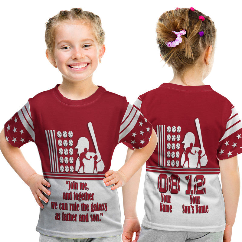 Custom Fathers Day America Dad and Son Baseball Player Red No.1 T Shirt