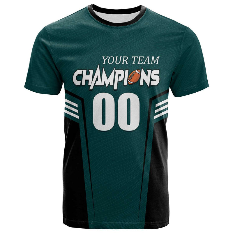 Custom Dark Teal 2025 Football Champions T-Shirt – Team Name & Number