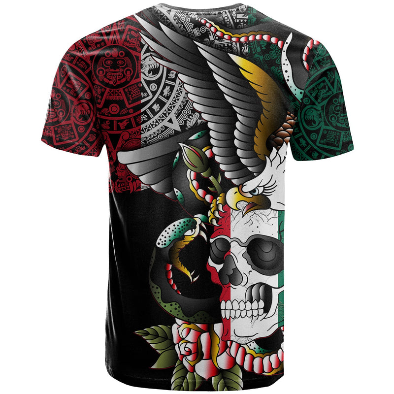 Custom Mexico Mexican Skull Eagle With Angry Snake T Shirt