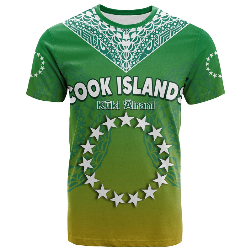 Custom Cook Islands Circle Pattern Mix Sea Turtle Green Version T Shirt