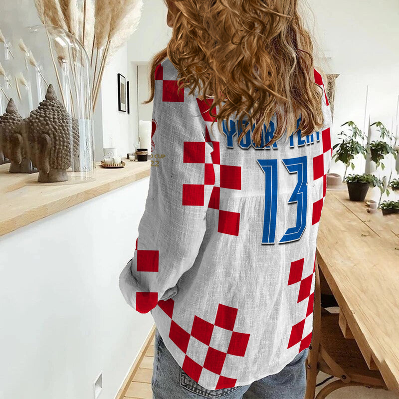 (Custom Text and Number) Croatia Football World Cup Champions 2022 Hrvatska Women Casual Shirt