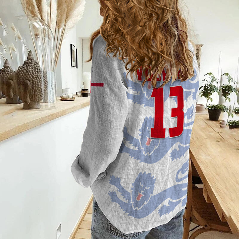 (Custom Text and Number) England Football Come On Three Lions Soccer Champions World Cup Ver.01 Women Casual Shirt