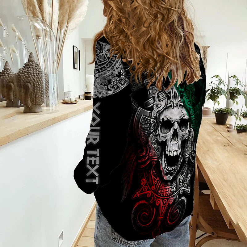 Custom Mexico Skull Eagle Aztec Women Casual Shirt