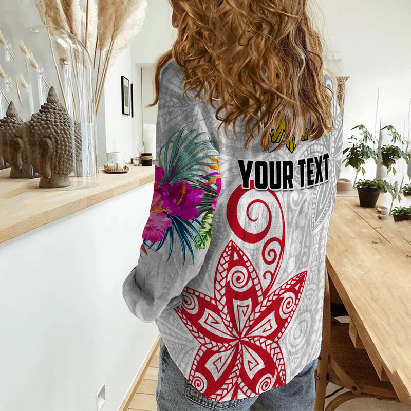 (Custom Personalised) Philippines Sun Filipino Polynesian mix Flowers White Vibe Women Casual Shirt