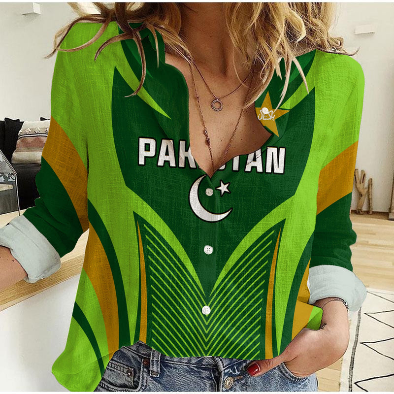 (Custom Personalised) Pakistan Cricket Green Shaheens Champion Women Casual Shirt