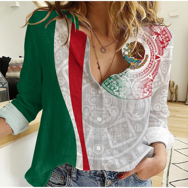 Custom Mexico Mexican Eagles Aztec Pattern Women Casual Shirt