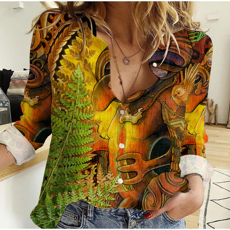Custom Hei Tiki Maori Fern Aotearoa Ta Moko Sun Women Casual Shirt