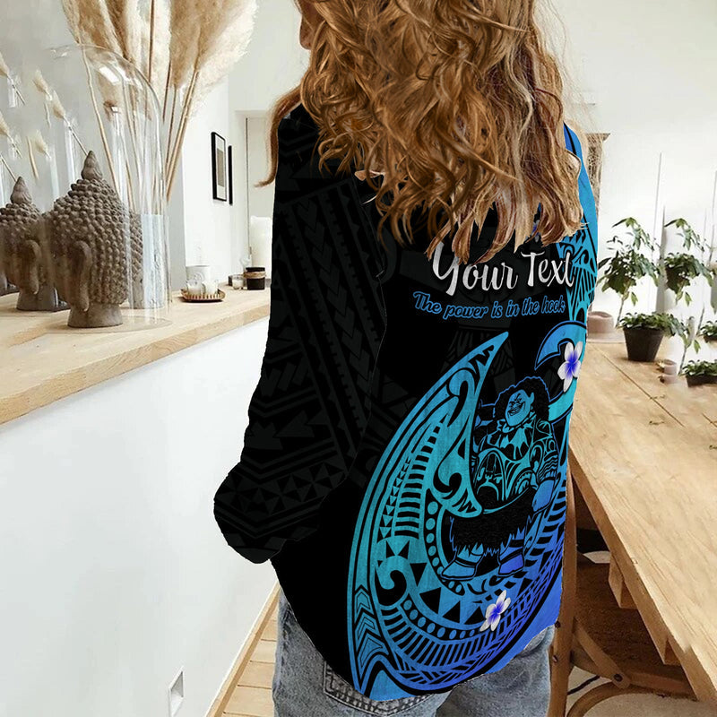 (Custom Personalised) Mauis Fish Hook Polynesian Turquoise Gradient Version Women Casual Shirt