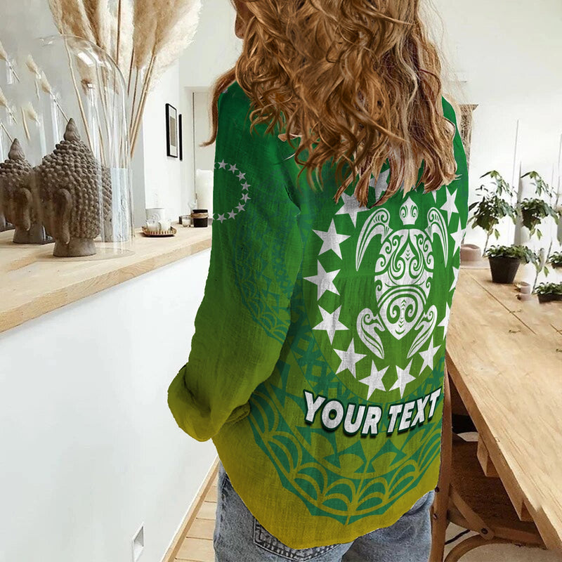 Custom Cook Islands Circle Pattern Mix Sea Turtle Green Version Women Casual Shirt