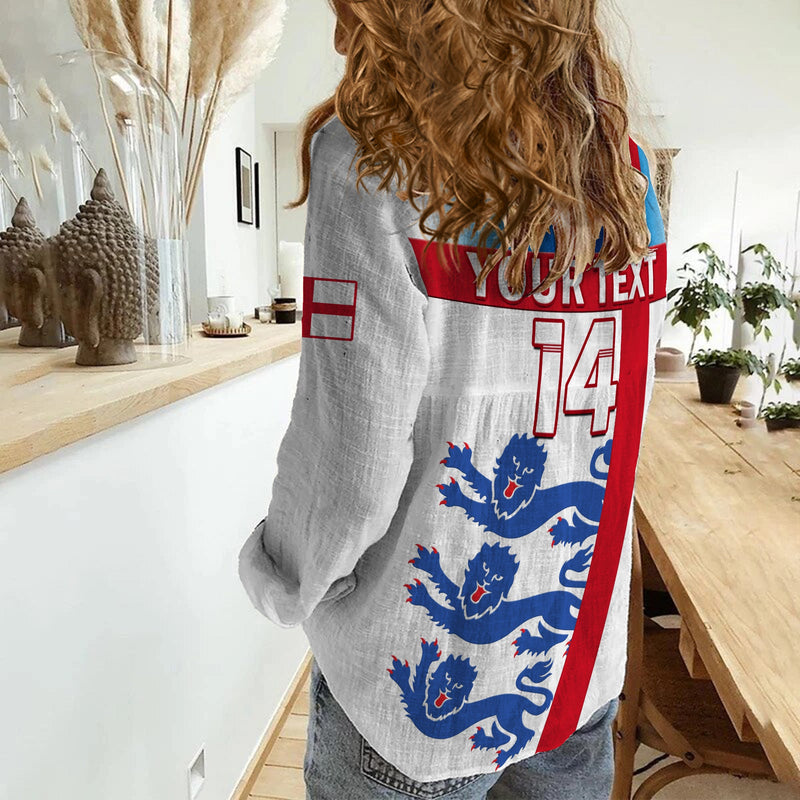(Custom Text And Number) England Football Three Lions Champions World Cup 2022 Women Casual Shirt
