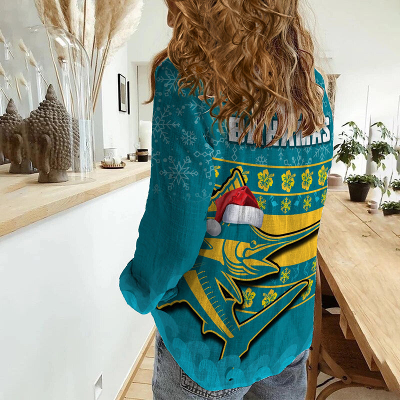 (Custom Personalised) Bahamas Bahamian Blue Marlin Merry Christmas Women Casual Shirt